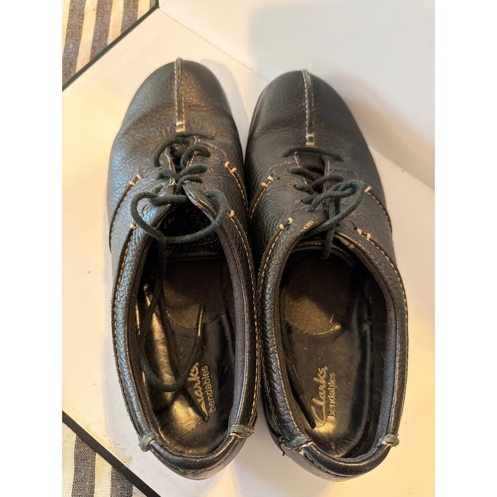 Clarks Bendables Womens 9M Black Leather Lace Up Oxfords Contrast Seam Shoes